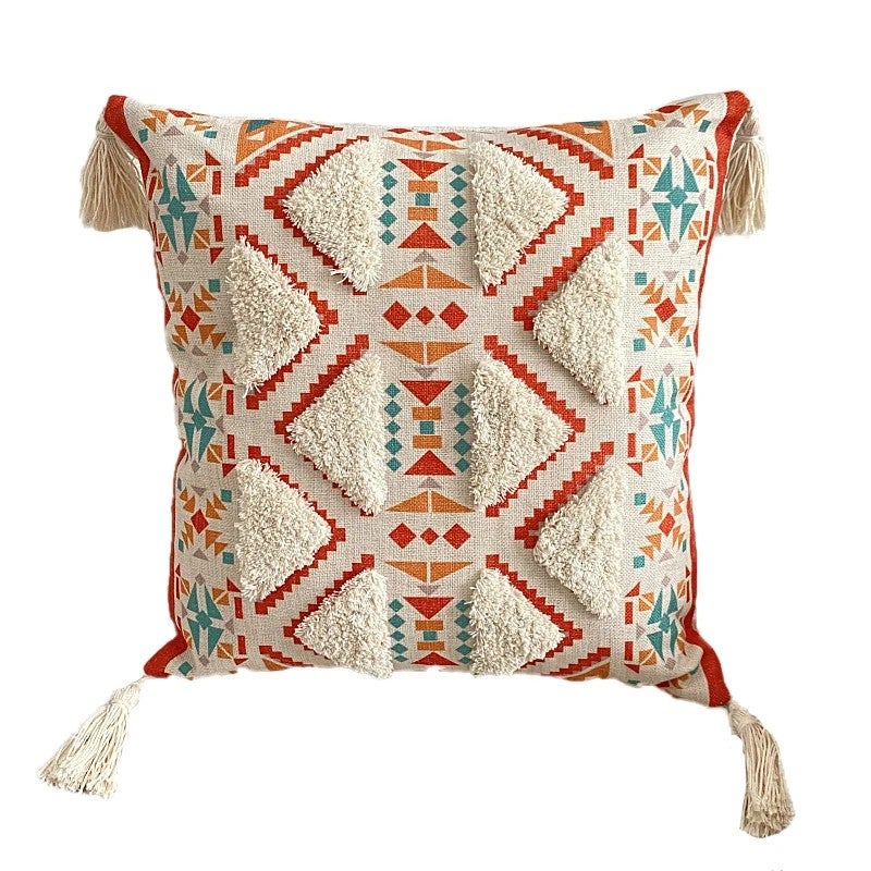 Y&D Bohemia Style Embroid 3d Printed Tufted Cotton Linen Blend Cushion Cover with Tassel Water Resistant - Image 1